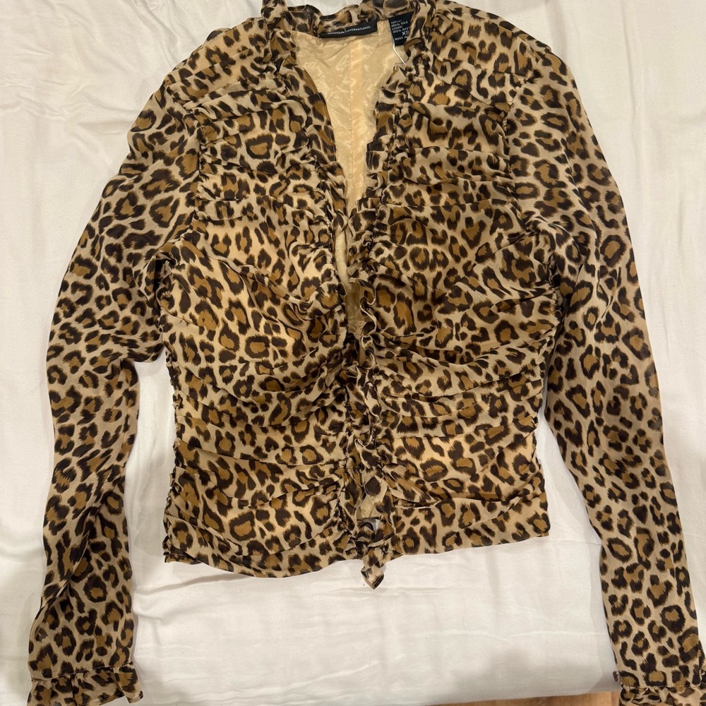 Moda International Leopard Print Ruffle Front Blouse - Brown/Tan/Black